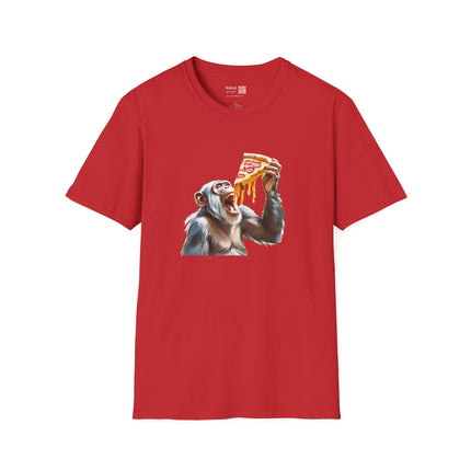 Chimp Eating A Slice Of Pepperoni Pizza Unisex Softstyle Gildan64000 T-Shirt