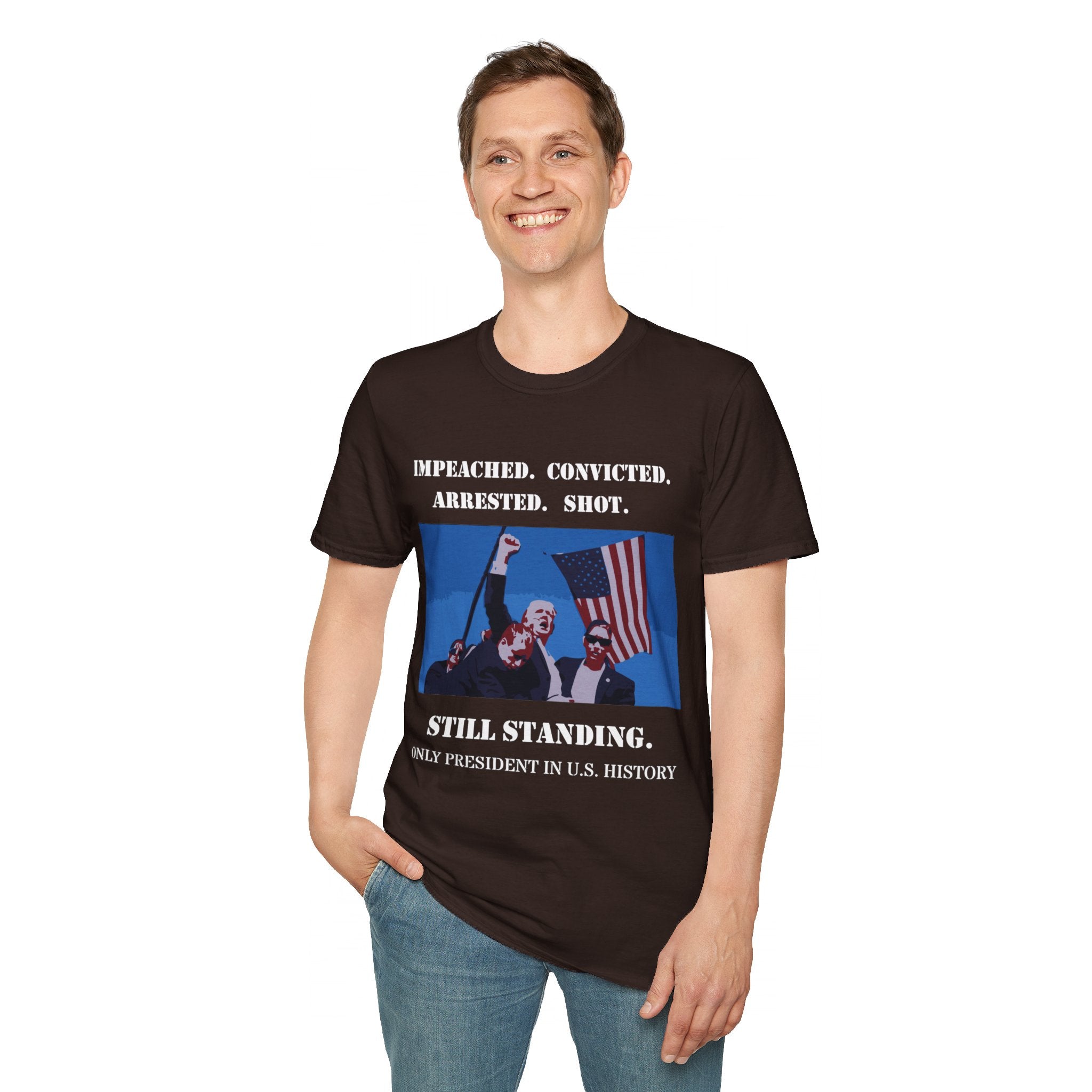 Donald Trump Still Standing PLUS BACK SIDE Gildan64000 T-shirt