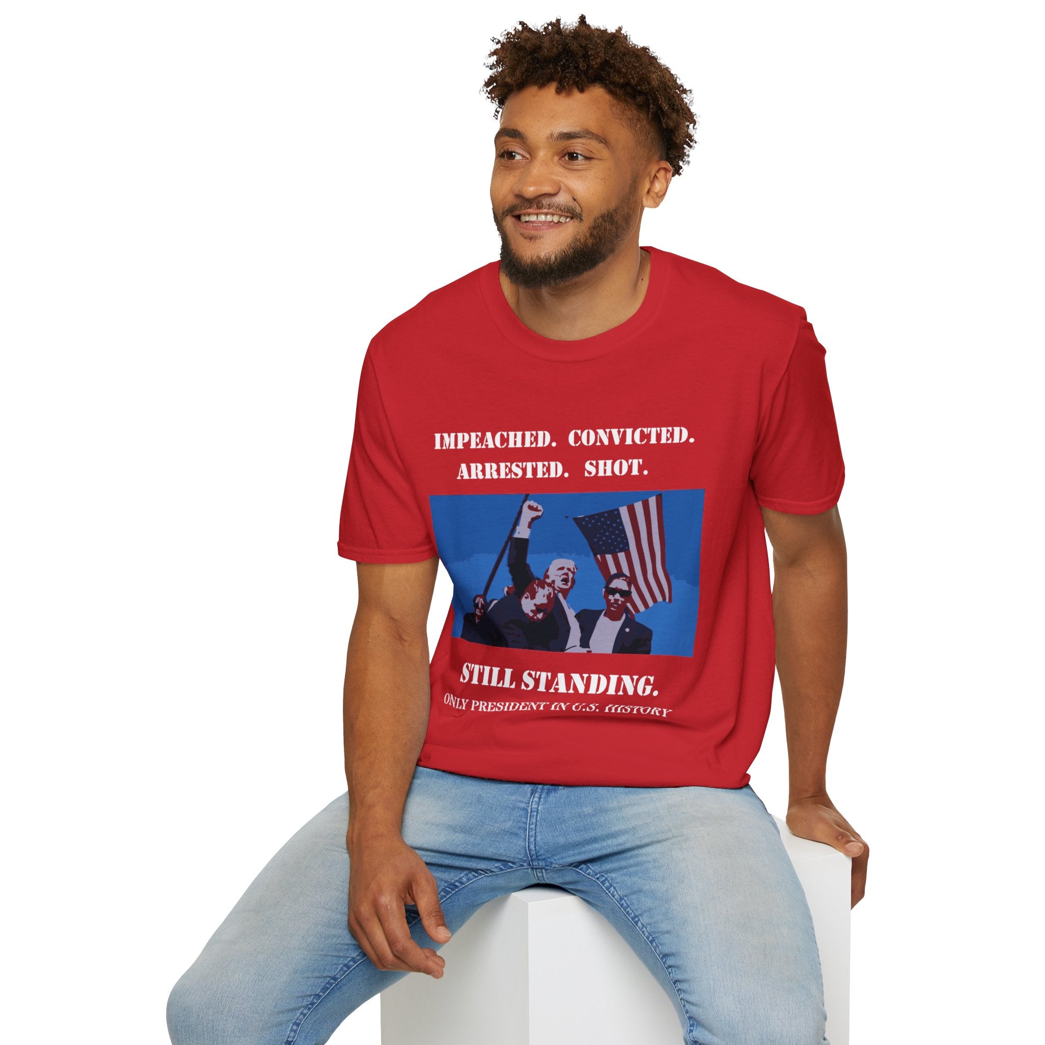 Donald Trump Still Standing PLUS BACK SIDE Gildan64000 T-shirt