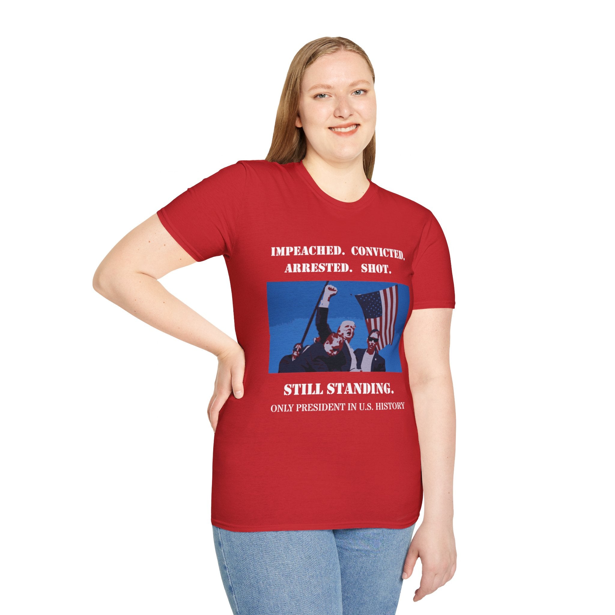 Donald Trump Still Standing PLUS BACK SIDE Gildan64000 T-shirt