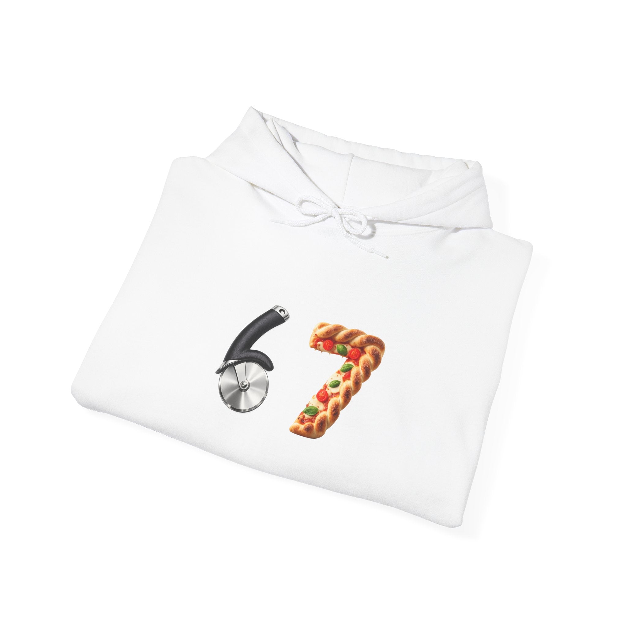 67 Graphic Hoodie — Retro Number Design (Soccer & Pizza Motif)