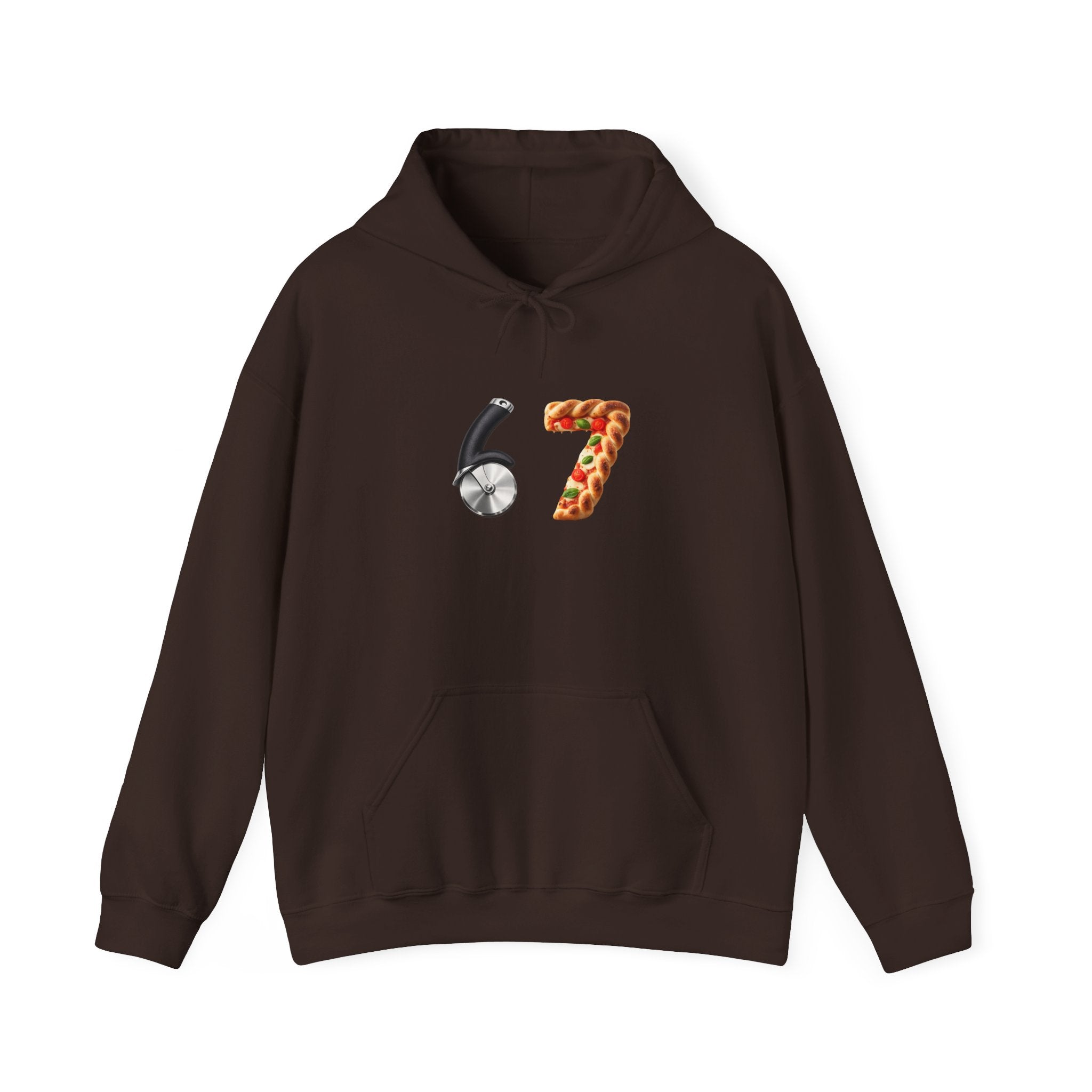 67 Graphic Hoodie — Retro Number Design (Soccer & Pizza Motif)