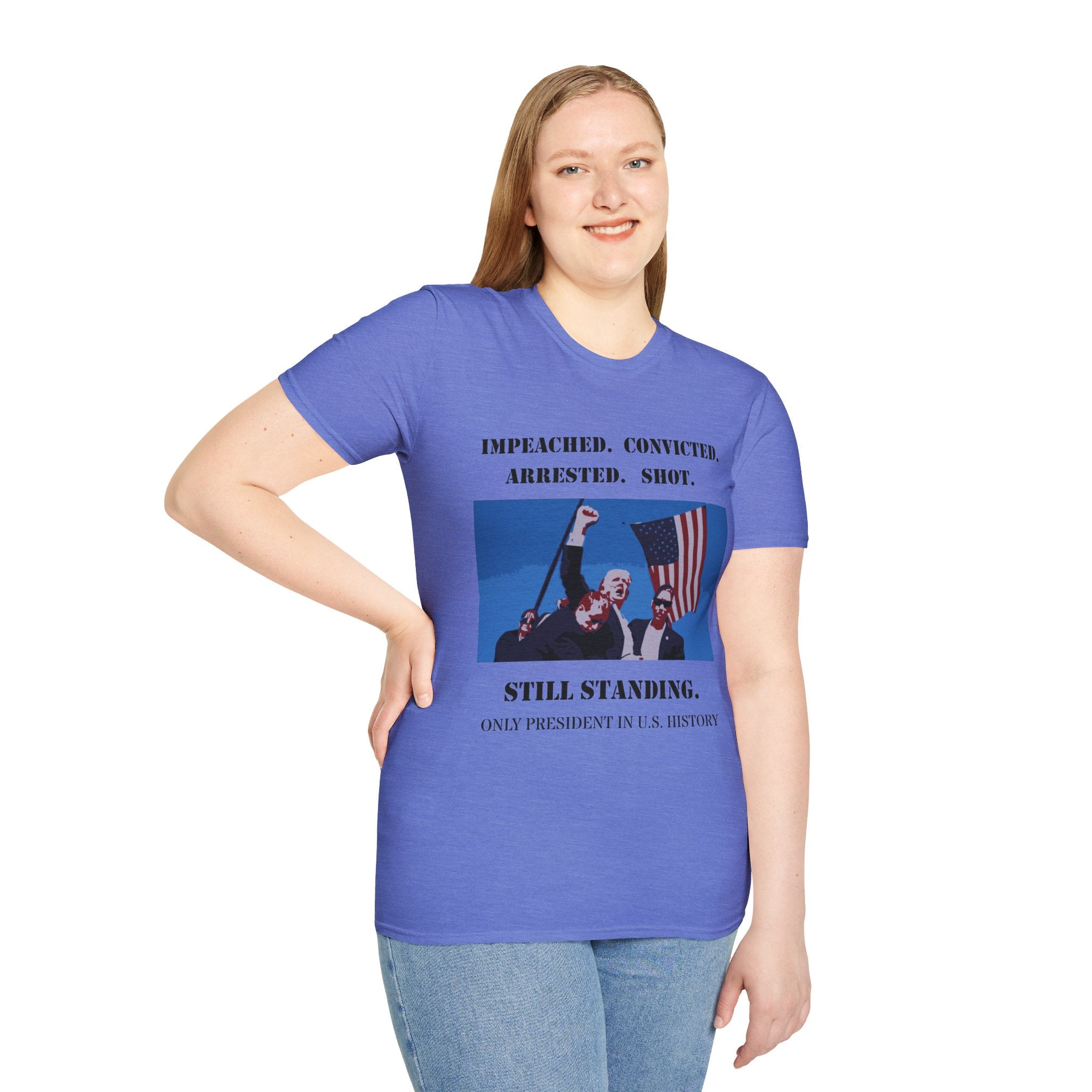 Donald Trump Still Standing PLUS BACK SIDE Gildan64000 T-shirt