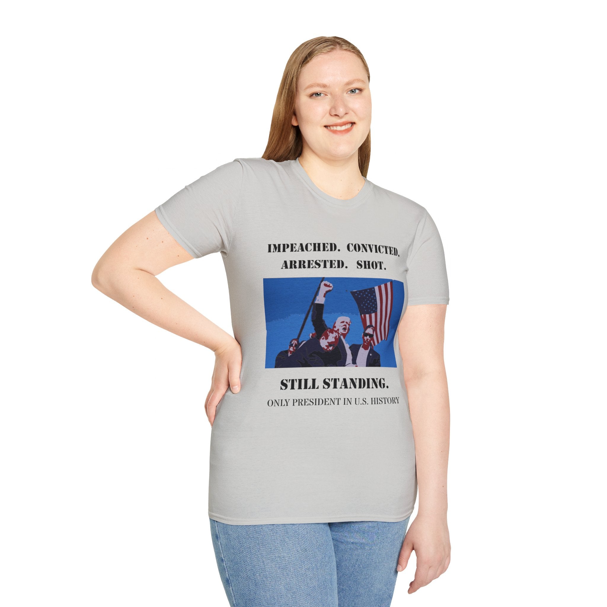 Donald Trump Still Standing PLUS BACK SIDE Gildan64000 T-shirt