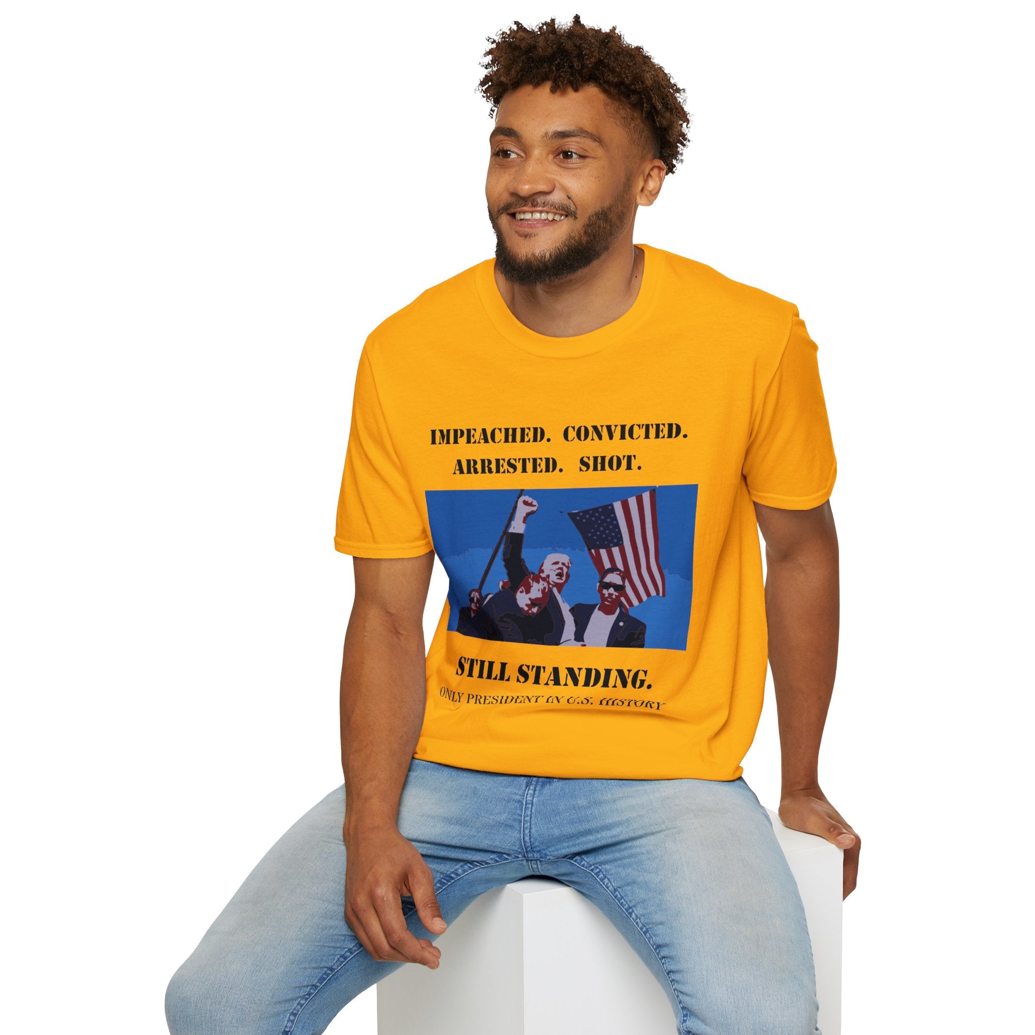 Donald Trump Still Standing PLUS BACK SIDE Gildan64000 T-shirt