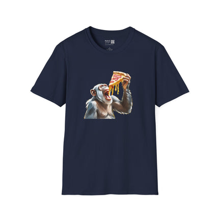 Chimp Eating A Slice Of Pepperoni Pizza Unisex Softstyle Gildan64000 T-Shirt