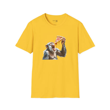 Chimp Eating A Slice Of Pepperoni Pizza Unisex Softstyle Gildan64000 T-Shirt